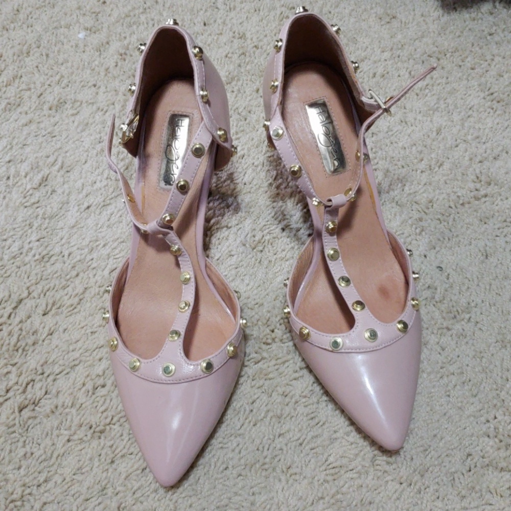 Halogen studded ankle strap heels